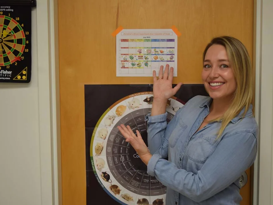 Woman standing in front of door